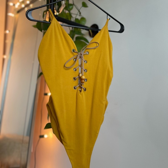 Boho Lace Up Bodysuit - Picture 1 of 2